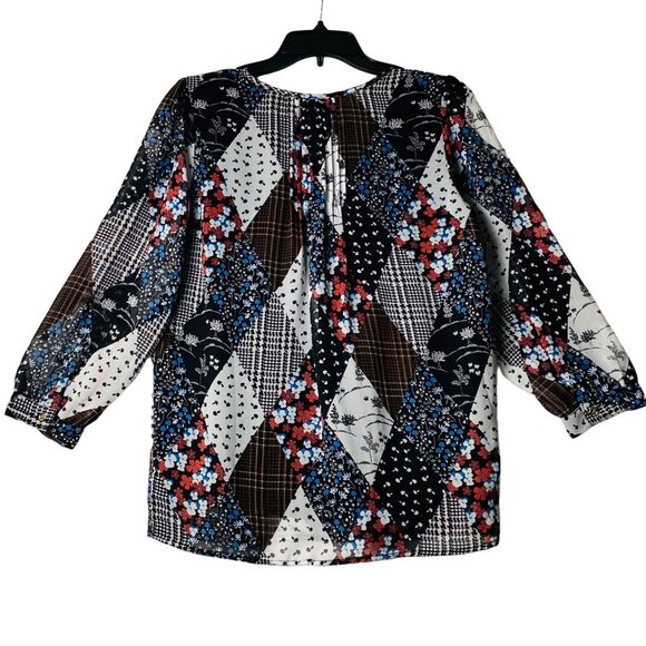 Tommy Hilfiger Blouse Women Size Small Floral Mushroom Mixed Print Pintuck - Picture 11 of 13